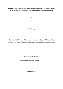 Characterization of Polychlorinated Biphenyl Residues in the North End Lake and Port Elizabeth Harbour, South Africa