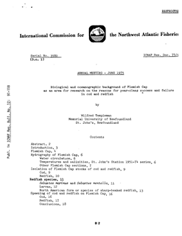 Biological and Oceanographic Background of Flemish Cap As an Area for Research on the Reasons for Year-Clasp Success and Failure in Cod and Redfish ~