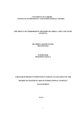 The Impact of Terrorism in the Horn of Africa: the Case Study of Kenya