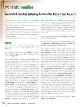 World Bird Families World Bird Families Listed by Continental Region and Country