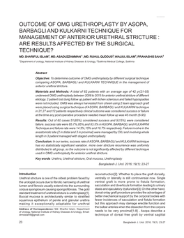 Outcome of Omg Urethroplasty by Asopa