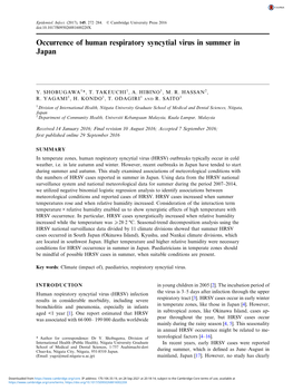 Occurrence of Human Respiratory Syncytial Virus in Summer in Japan