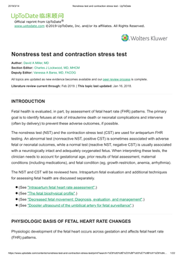 Nonstress Test and Contraction Stress Test - Uptodate