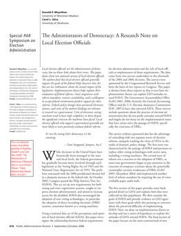 The Administrators of Democracy: a Research Note on Local Election