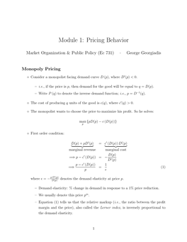 Module 1: Pricing Behavior
