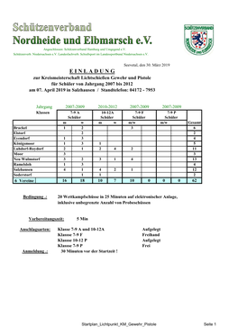 E I N L a D U N G Zur Kreismeisterschaft Lichtschießen Gewehr Und Pistole Für Schüler Von Jahrgang 2007 Bis 2012 Am 07