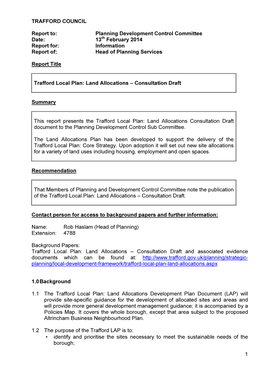 Trafford Local Plan: Land Allocations – Consultation Draft