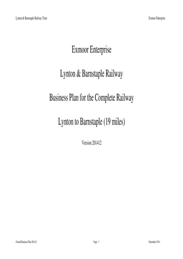 Exmoor Enterprise Lynton & Barnstaple Railway Business Plan