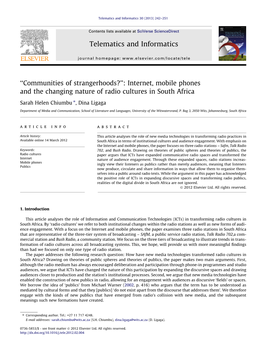 ￢ﾀﾜcommunities of Strangerhoods?￢ﾀﾝ: Internet, Mobile Phones and the Changing Nature of Radio Cultures in South Afri