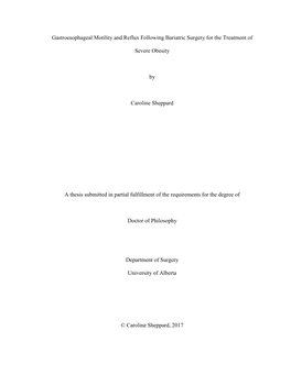 Gastroesophageal Motility and Reflux Following Bariatric Surgery for the Treatment Of