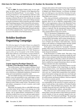 Schiller Institute Organizing Campaign