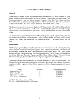 1 UNION COUNTY GOVERNMENT General the County of Union Is Located in Southern Illinois, Approximately 145 Miles Southeast of Sain