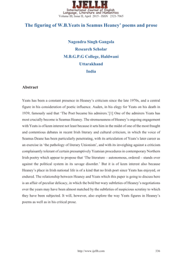 The Figuring of W.B.Yeats in Seamus Heaney' Poems and Prose