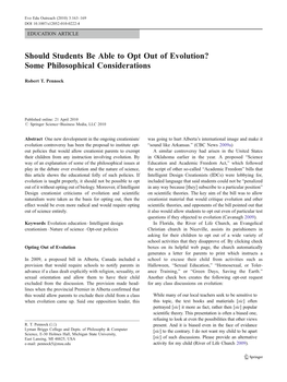 Should Students Be Able to Opt out of Evolution? Some Philosophical Considerations