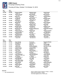 CIMB Classic Groupings & Starting Times