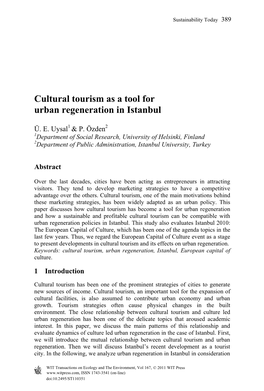 Cultural Tourism As a Tool for Urban Regeneration in Istanbul
