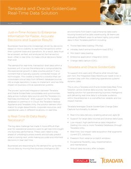 Teradata and Oracle Goldengate Real-Time Data Solution