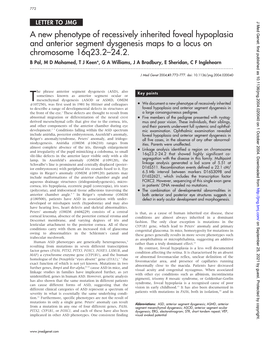 A New Phenotype of Recessively Inherited Foveal Hypoplasia and Anterior Segment Dysgenesis Maps to a Locus on Chromosome 16Q23.2–24.2