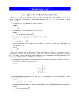 One's Digits and Remainders (Modular Arithmetic)