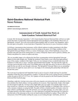 National Park Service Saint-Gaudens 139 Saint-Gaudens Road U.S