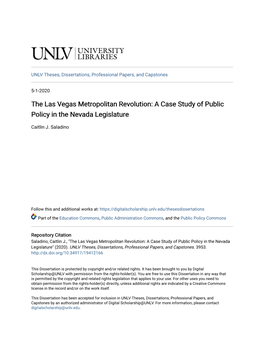 The Las Vegas Metropolitan Revolution: a Case Study of Public Policy in the Nevada Legislature