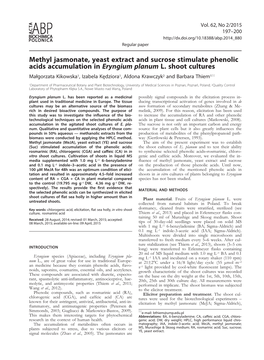 Methyl Jasmonate, Yeast Extract and Sucrose Stimulate Phenolic Acids Accumulation in Eryngium Planum L