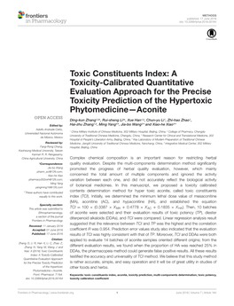 Toxic Constituents Index: a Toxicity-Calibrated Quantitative Evaluation Approach for the Precise Toxicity Prediction of the Hypertoxic Phytomedicine—Aconite