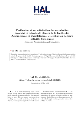 Purification Et Caractérisation Des Métabolites Secondaires Extraits De