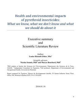 Health and Environmental Impacts of Pyrethroid Insecticides: What We Know, What We Don’T Know and What We Should Do About It