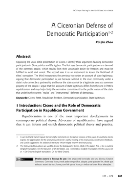 A Ciceronian Defense of Democratic Participation1-2 Xinzhi Zhao