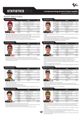 STATISTICS 2019 # 10 Monster Energy Grand Prix České Republiky Automotodrom Brno • August 4Th