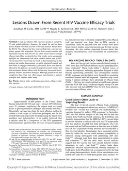 Lessons Drawn from Recent HIV Vaccine Efficacy Trials