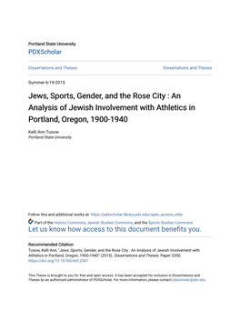 Jews, Sports, Gender, and the Rose City : an Analysis of Jewish Involvement with Athletics in Portland, Oregon, 1900-1940