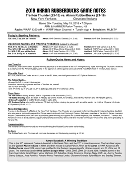 Rubberducks Game Notes 051518