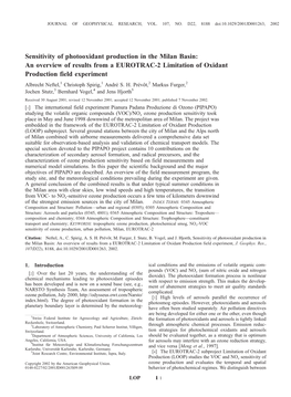 Sensitivity of Photooxidant Production in the Milan Basin