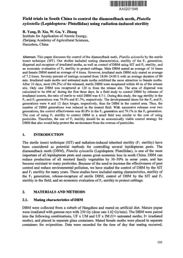 Plutella Xylostella (Lepidoptera: Plutellidae) Using Radiation-Induced Sterility