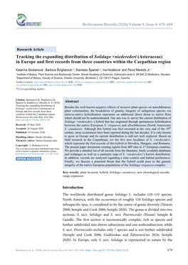 Tracking the Expanding Distribution of Solidago ×Niederederi (Asteraceae) in Europe and First Records from Three Countries Within the Carpathian Region