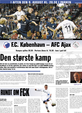 AFC Ajax Kampen Spilles 20.30 - Portene Åbnes Kl