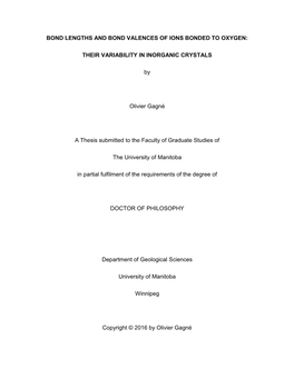 Bond Lengths and Bond Valences of Ions Bonded to Oxygen