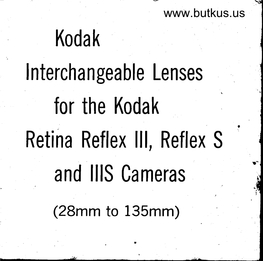 Kodak Retina Reflex III, Reflex S, Reflex IIIS Camera Lens