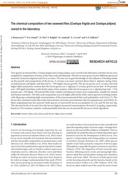 The Chemical Composition of Two Seaweed Flies (Coelopa Frigida and Coelopa Pilipes) Reared in the Laboratory