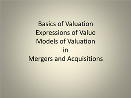 Basics of Valuation Expressions of Value Models of Valuation In