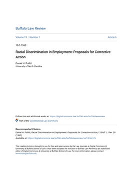 Racial Discrimination in Employment: Proposals for Corrective Action