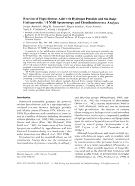 Reaction of Hypochlorous Acid with Hydrogen Peroxide and Tert-Butyl