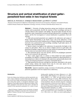 Structure and Vertical Stratification of Plant Galler- Parasitoid Food Webs in Two Tropical Forests