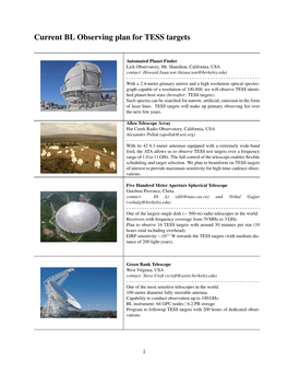 Current BL Observing Plan for TESS Targets