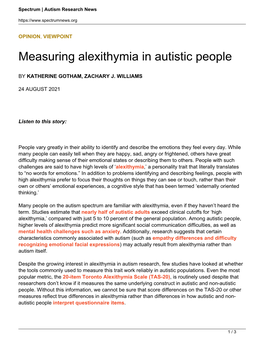 Measuring Alexithymia in Autistic People