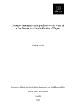 Contract Management in Public Services: Case of School Transportation in the City of Espoo