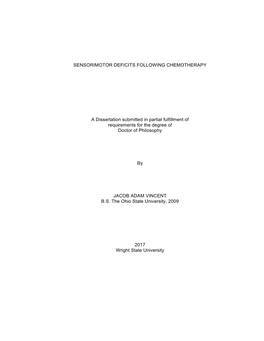 SENSORIMOTOR DEFICITS FOLLOWING CHEMOTHERAPY a Dissertation Submitted in Partial Fulfillment of Requirements for the Degree Of