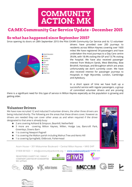 CA:MK Community Car Service Update - December 2015
